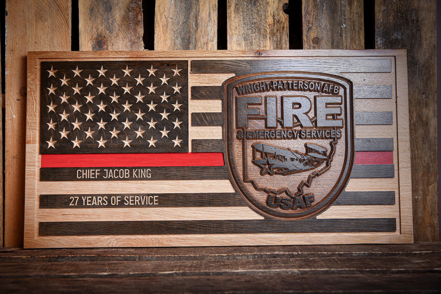 Custom Firefighter Retirement Gift, Personalized Thin Red Line Flag, Handmade Gift