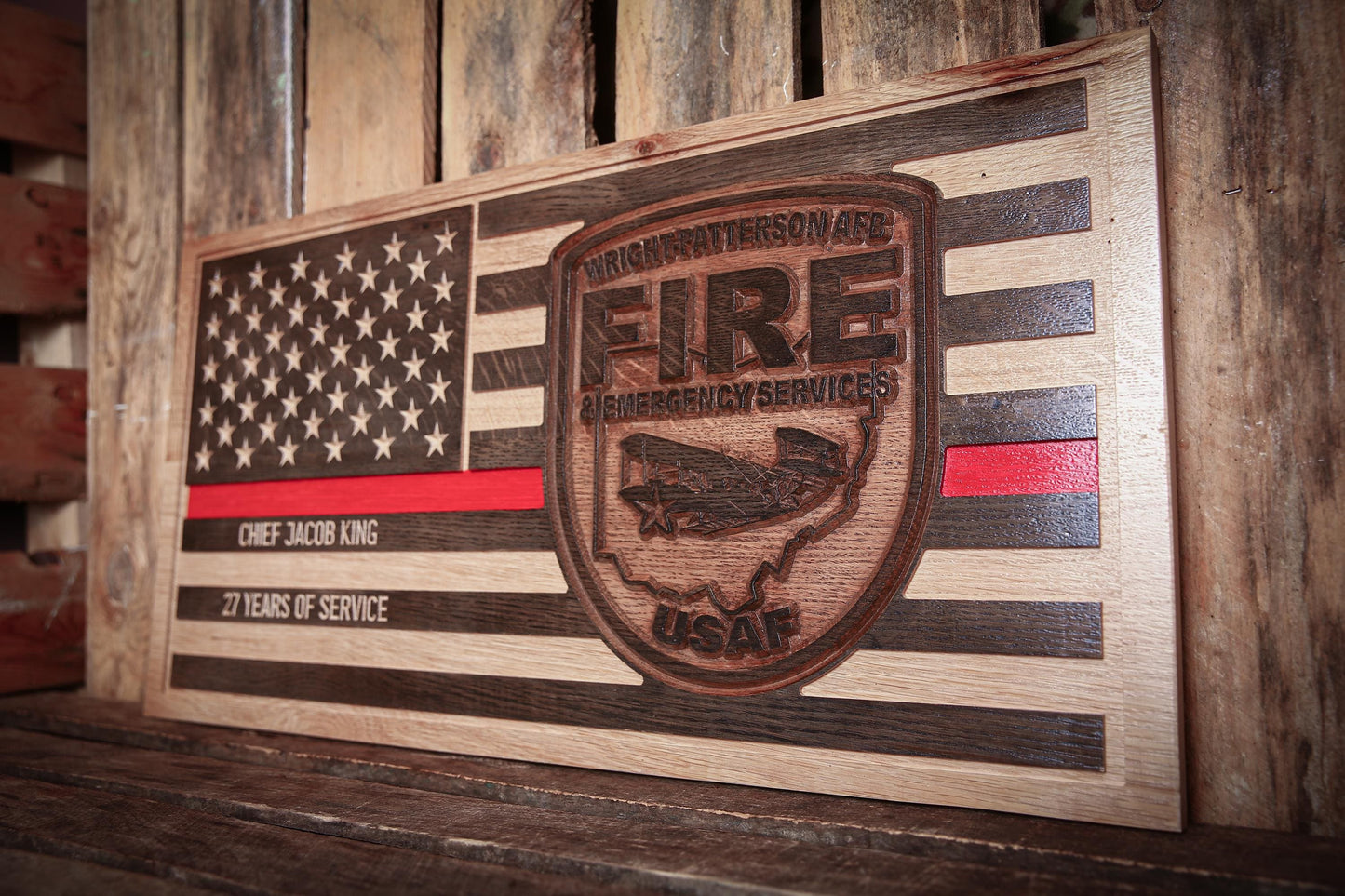 Custom Firefighter Retirement Gift, Personalized Thin Red Line Flag, Handmade Gift