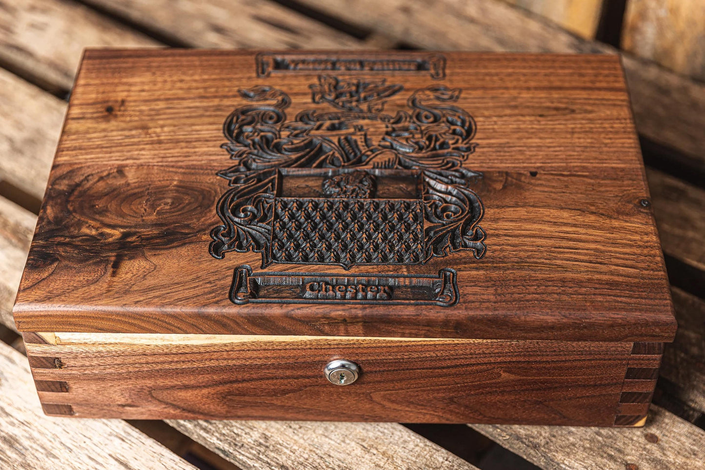 Family Crest Keepsake Box, Unique 5th Anniversary Gift for Him, Custom Handmade Gift