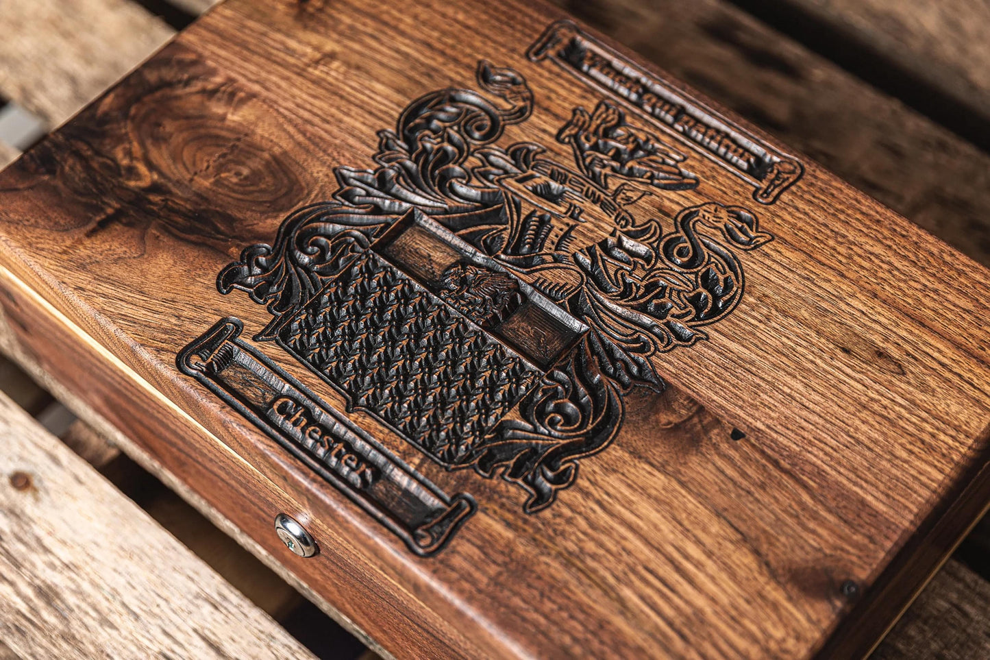 Family Crest Keepsake Box, Unique 5th Anniversary Gift for Him, Custom Handmade Gift