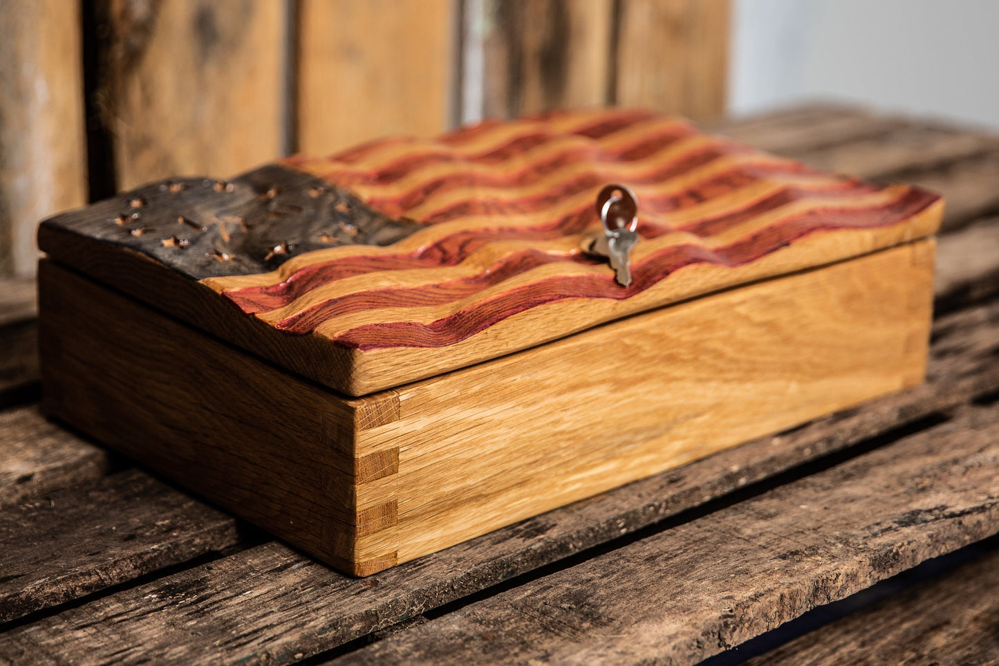 Custom Betsy Ross American Flag Gun Safe | Pistol Case | Custom Handgun Case | Wood Gun Case | Custom Gun Cabinet | Second Amendment