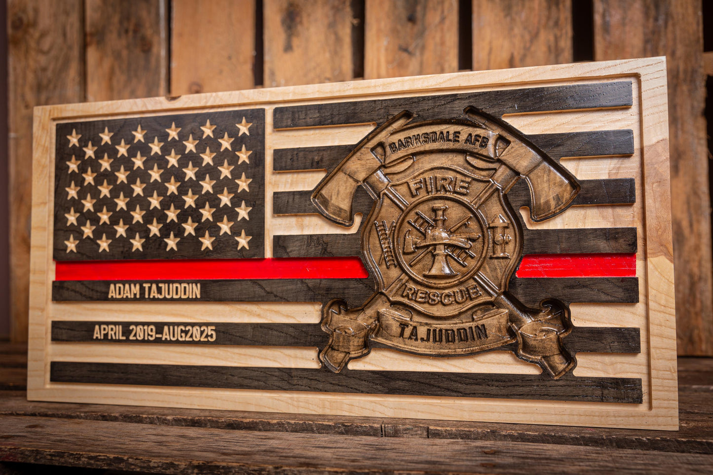 Personalized Thin Red Line Flag, Firefighter Retirement Gift, Unique Handmade Gift