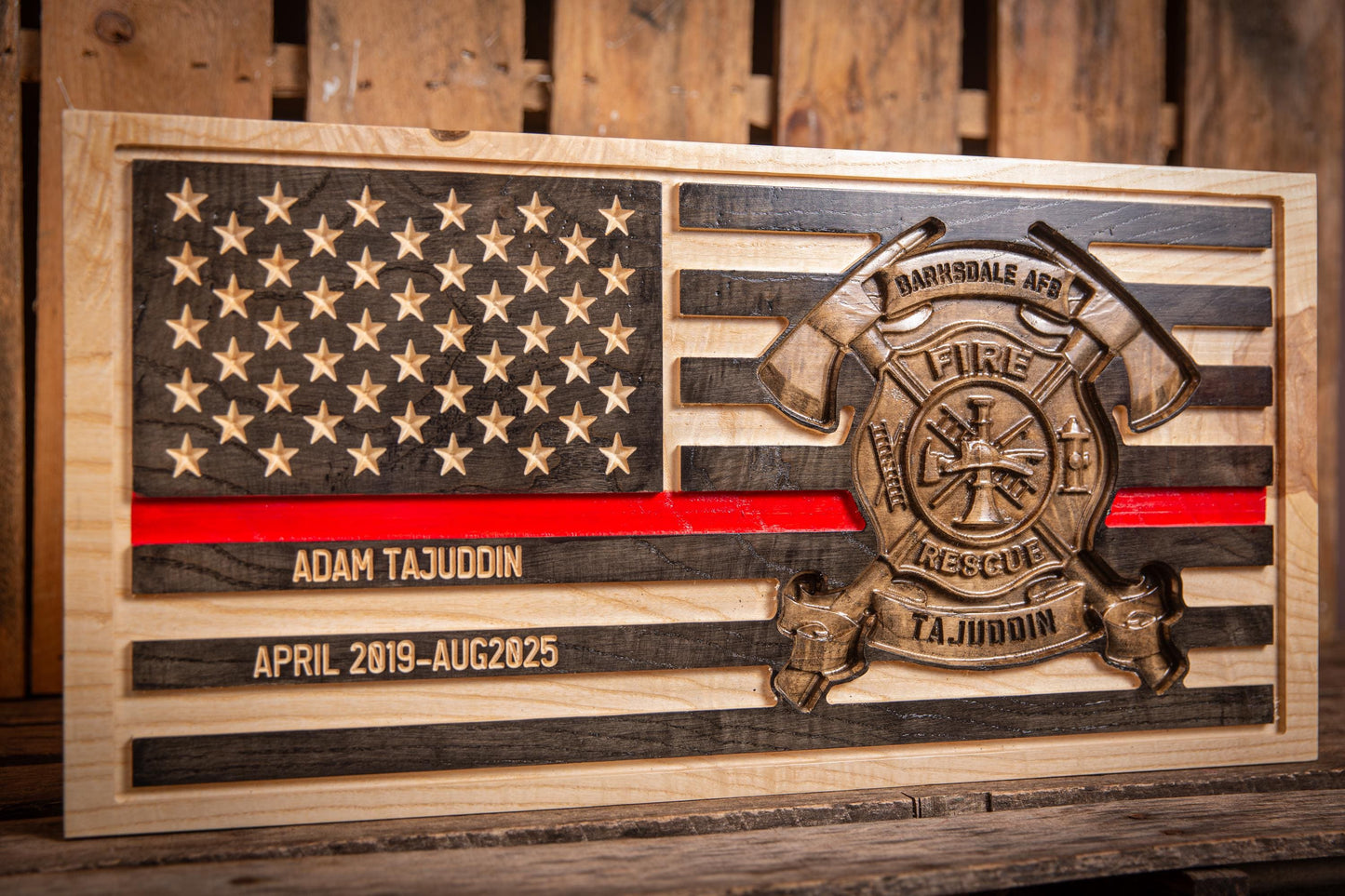 Personalized Thin Red Line Flag, Firefighter Retirement Gift, Unique Handmade Gift