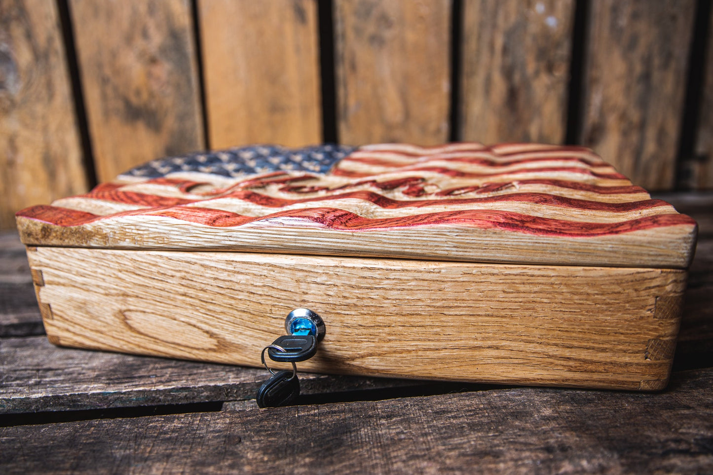 Custom American Flag Gun Safe | Pistol Case | Custom Handgun Case | Wood Gun Case | Custom Gun Cabinet | Unique Handmade Gift