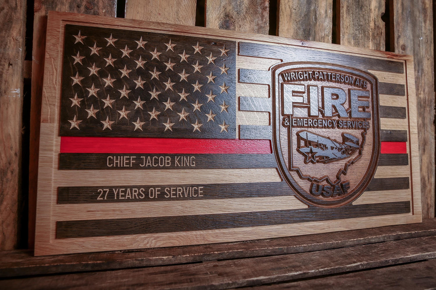 Custom Firefighter Retirement Gift, Personalized Thin Red Line Flag, Handmade Gift