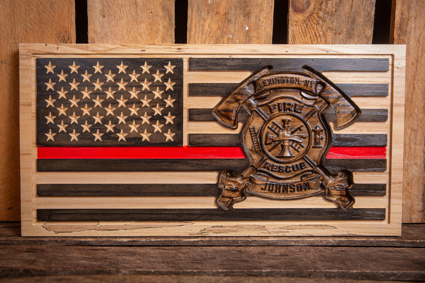 Personalized Thin Red Line Flag, Firefighter Retirement Gift, Unique Handmade Gift