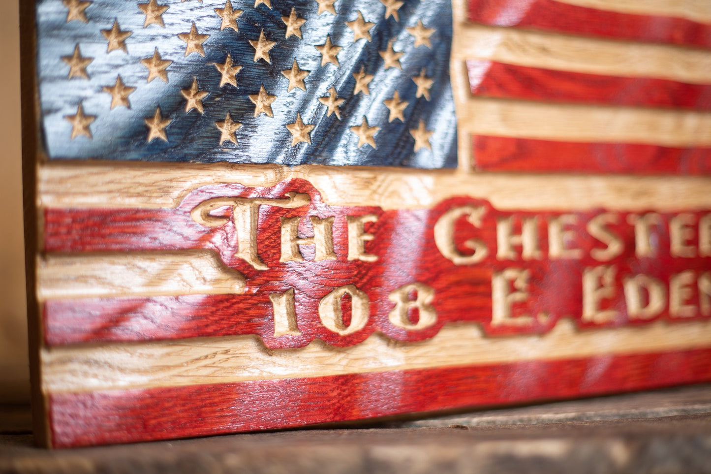 Rustic Wavy Wood American Flag | Street Address Sign | Name Plaque | Established Date | Patriotic Decor | Wall Decor, Unique Handmade Gift