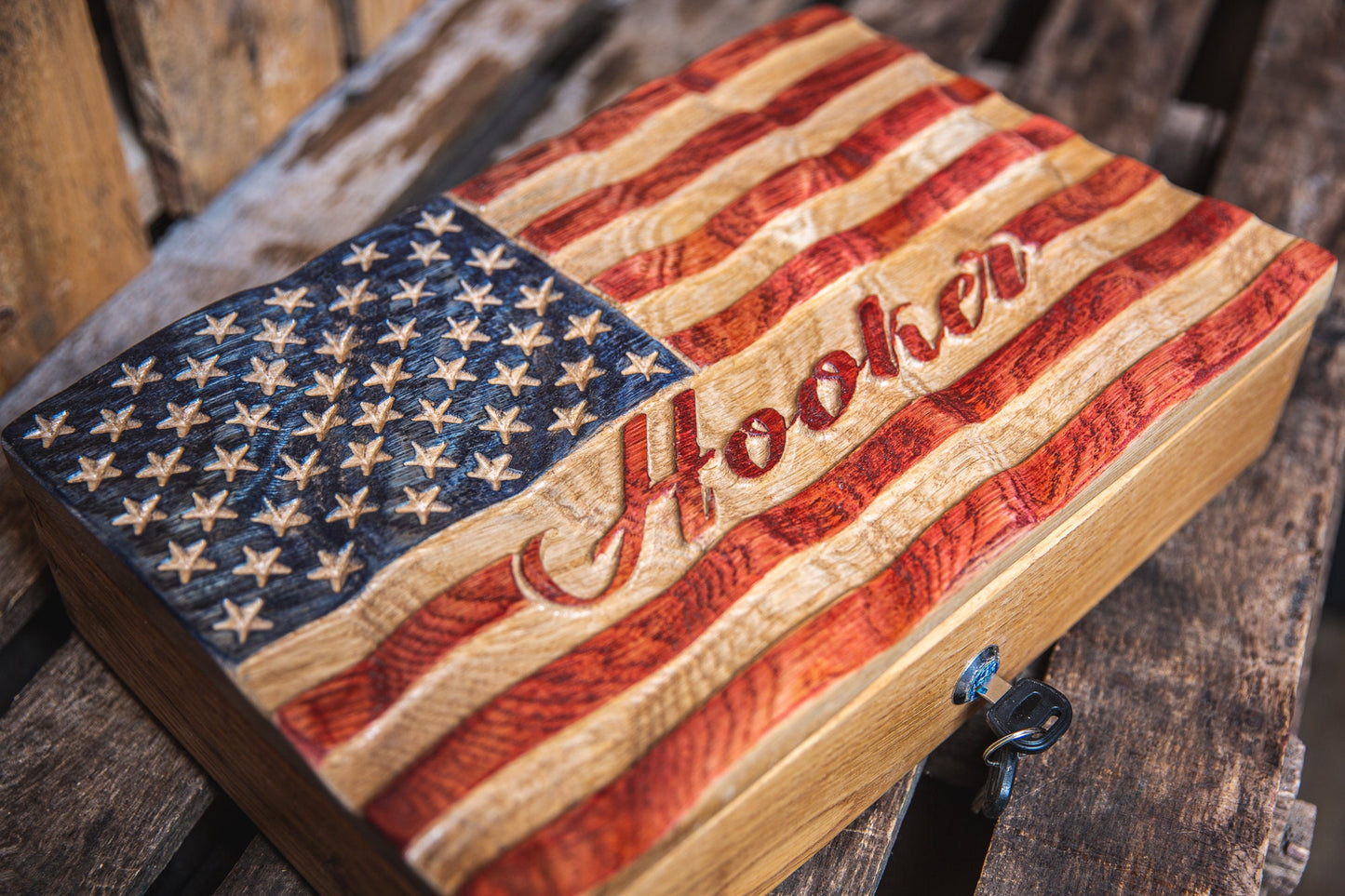 Custom American Flag Gun Safe | Pistol Case | Custom Handgun Case | Wood Gun Case | Custom Gun Cabinet | Unique Handmade Gift