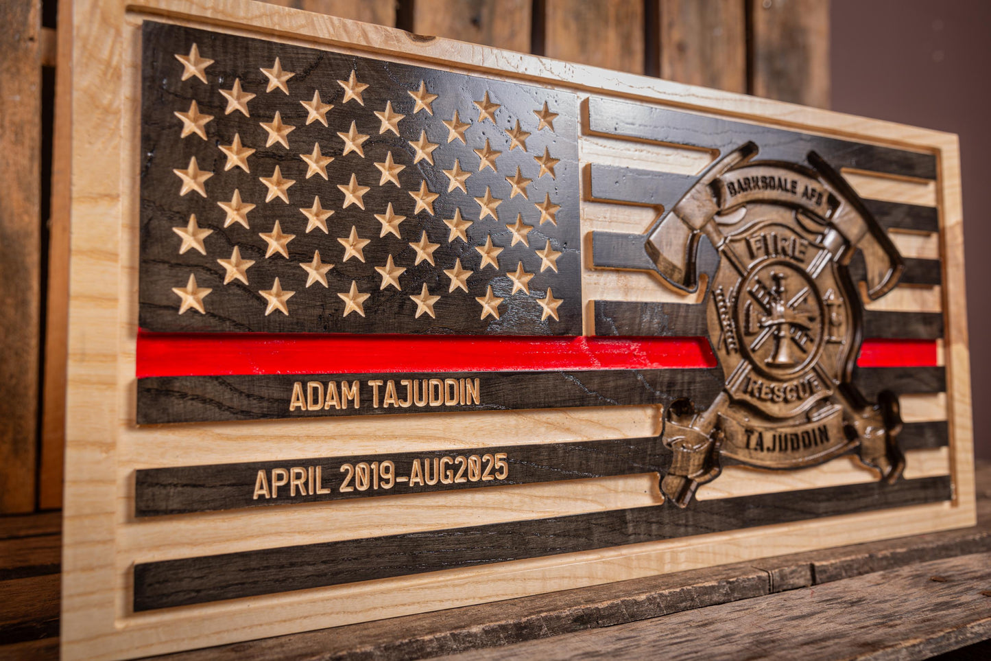 Personalized Thin Red Line Flag, Firefighter Retirement Gift, Unique Handmade Gift