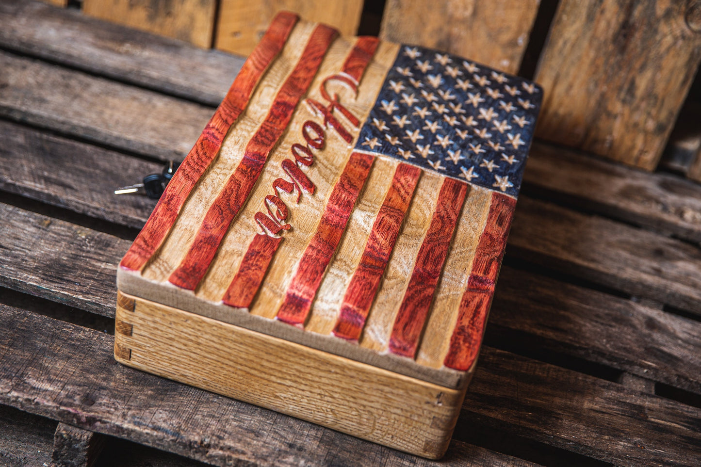 Custom American Flag Gun Safe | Pistol Case | Custom Handgun Case | Wood Gun Case | Custom Gun Cabinet | Unique Handmade Gift