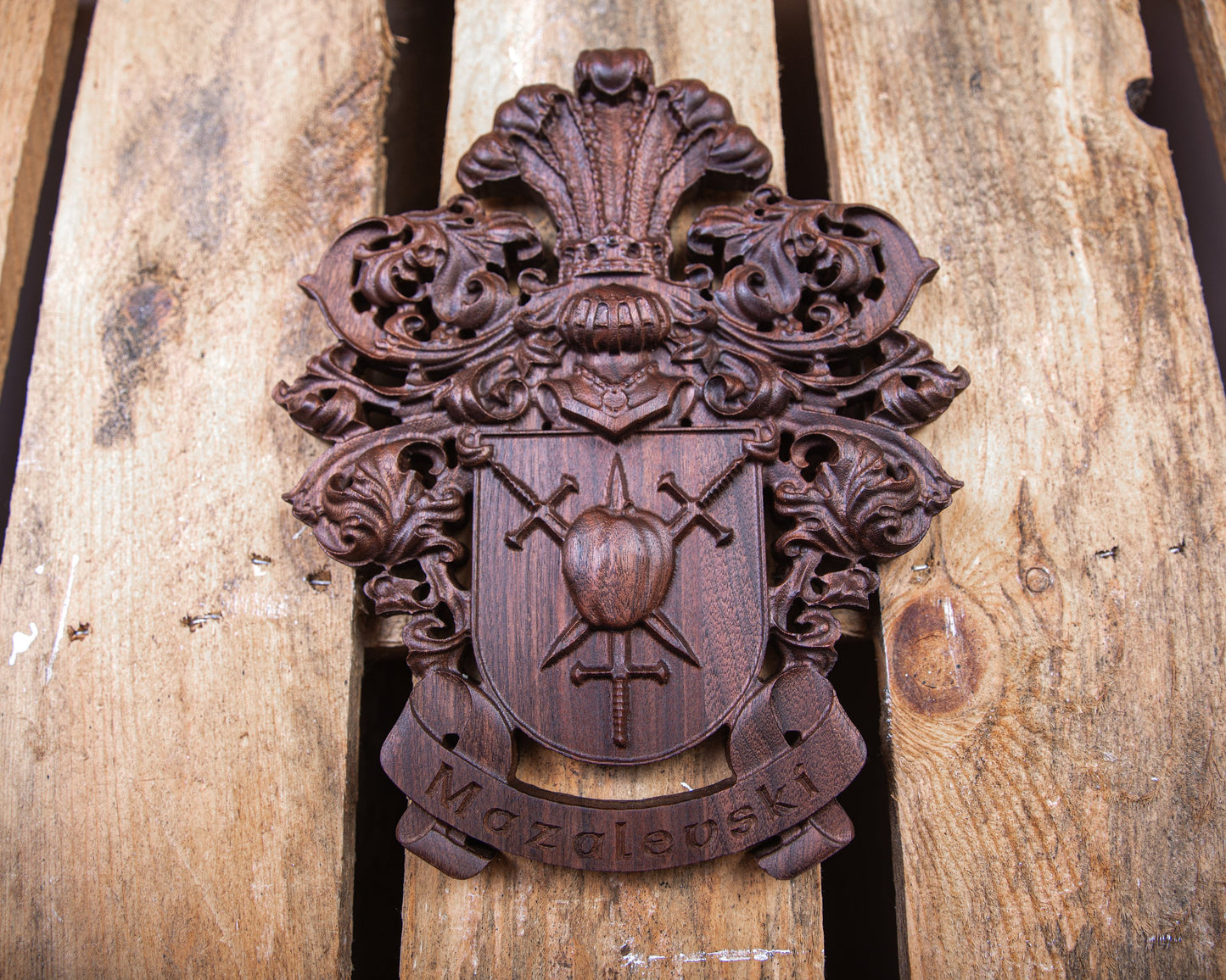 Custom Carved Coat of Arms, Unique Wedding Gift, Solid Hardwood Family Crests, Unique Handmade Gift