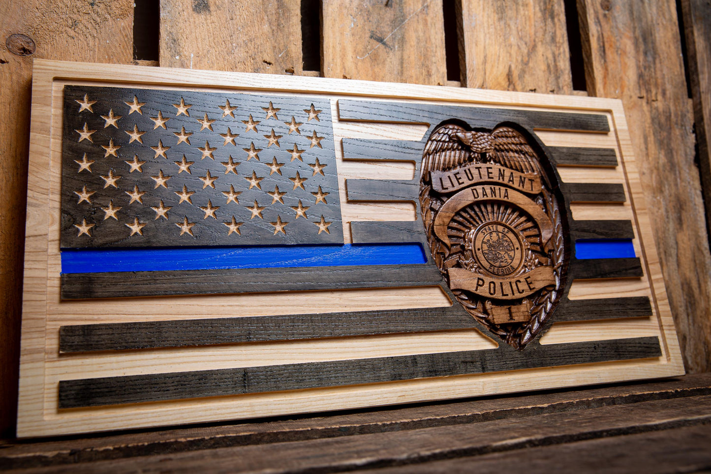 Unique Police Retirement Gift, Custom Thin Blue Line Flag with Personalized 3D Badge, Unique Handmade Gift