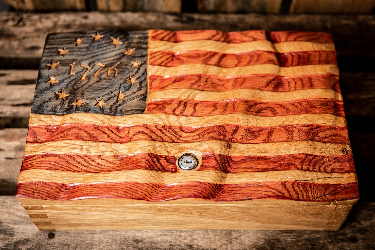 Custom Betsy Ross American Flag Gun Safe | Pistol Case | Custom Handgun Case | Wood Gun Case | Custom Gun Cabinet | Second Amendment