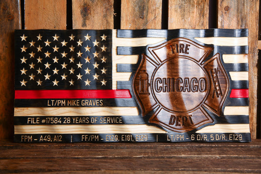 Personalized Firefighter Gift - Large Thin Red Line Flag with Custom Emblem - Unique Handmade Gift