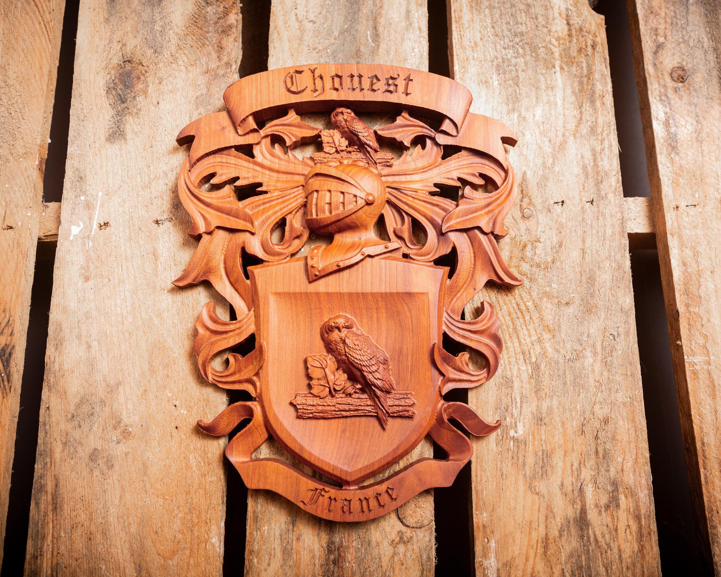 Custom Family Crest Wall Sign Carving - Family Name Sign - Established Date Sign - Wood Coat of Arms - Unique Handmade Gift