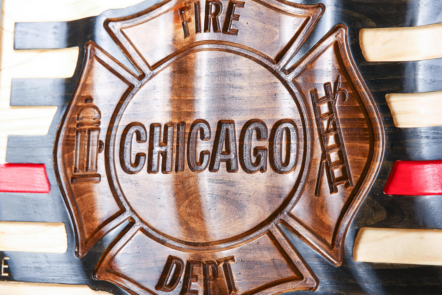 Personalized Firefighter Gift - Large Thin Red Line Flag with Custom Emblem - Unique Handmade Gift