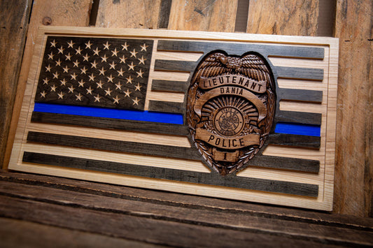 Unique Police Retirement Gift, Custom Thin Blue Line Flag with Personalized 3D Badge, Unique Handmade Gift