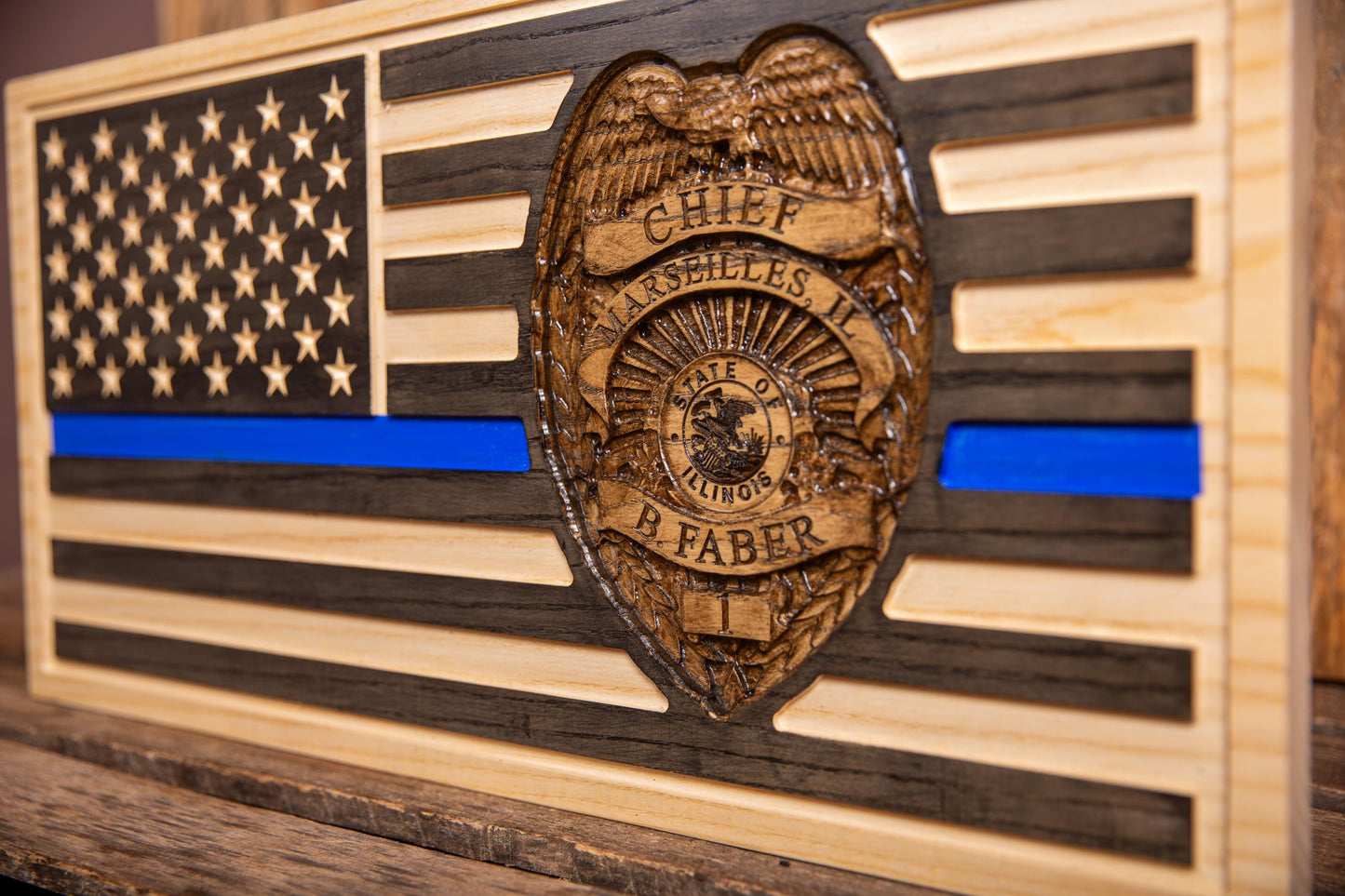 Unique Police Retirement Gift, Custom Thin Blue Line Flag with Personalized 3D Badge, Unique Handmade Gift