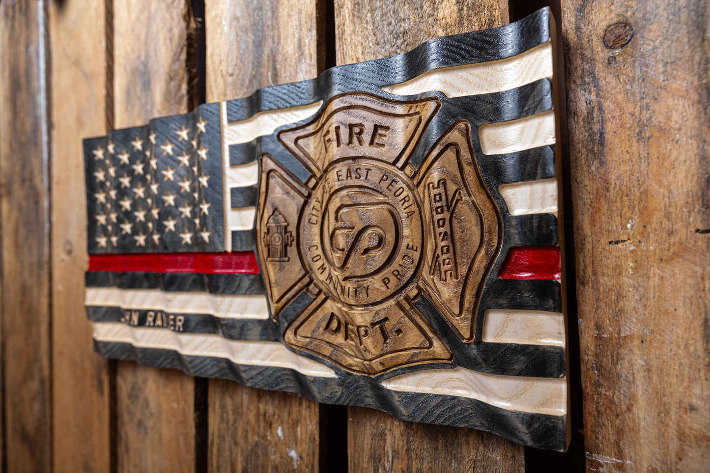 Personalized Firefighter Gift, Thin Red Line Flag with Custom Emblem, Unique Handmade Gift