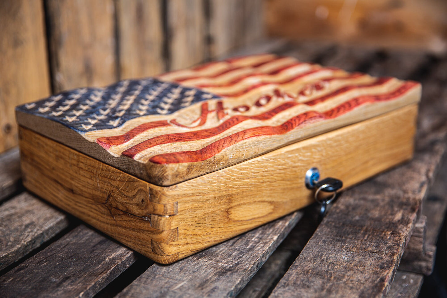 Custom American Flag Gun Safe | Pistol Case | Custom Handgun Case | Wood Gun Case | Custom Gun Cabinet | Unique Handmade Gift