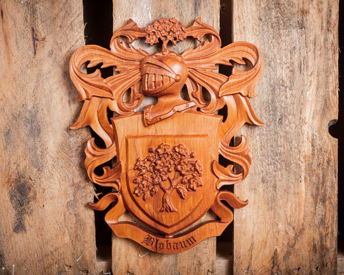 Custom Family Crest - Coat of Arms Wood Carving - Unique Handmade Gift