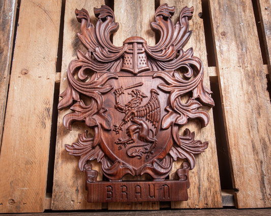 Rustic Family Crest - Custom Wood Coat of Arms - Gift for Dad - Gift for Groom Handmade Gift
