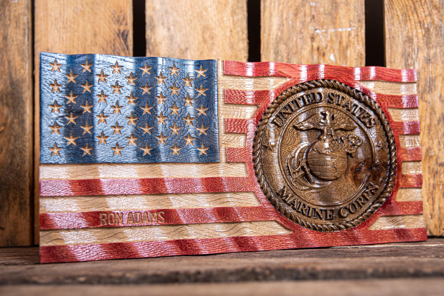 Personalized Military Wavy Flag, Retirement Gift, Graduation Present, Wood Plaque, Handmade Gift