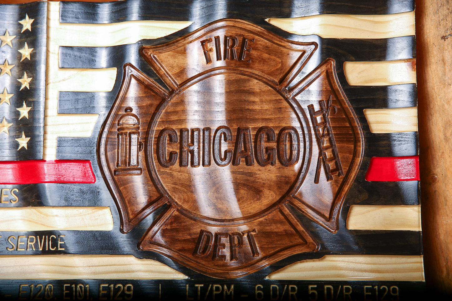 Personalized Firefighter Gift - Large Thin Red Line Flag with Custom Emblem - Unique Handmade Gift