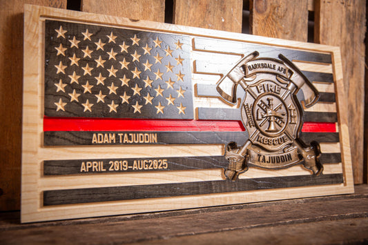 Personalized Thin Red Line Flag, Firefighter Retirement Gift, Unique Handmade Gift