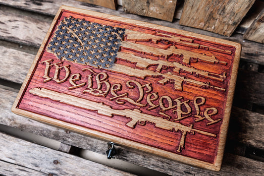 Oak American Flag Gun Concealment Case, Pistol Display Case, American Flag Box, Locking Concealment Box, Handmade, Second Amendment