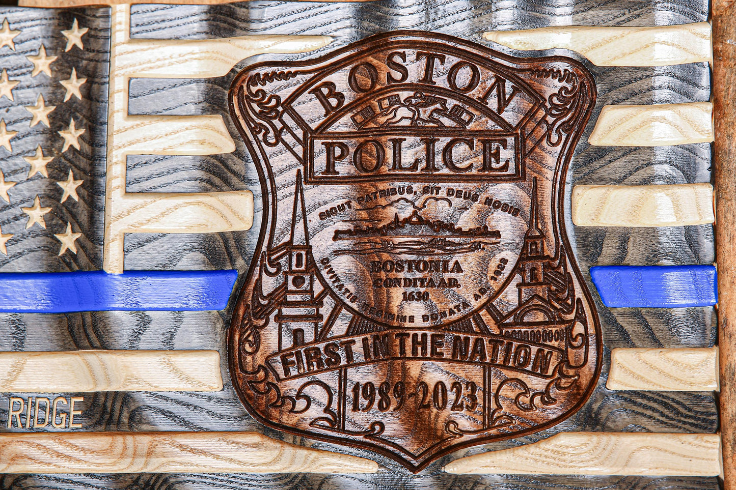 Ultimate Police Officer Gift | Wavy Thin Blue Line Flag | Custom Badge | Police Academy Graduation | Unique Handmade Gift