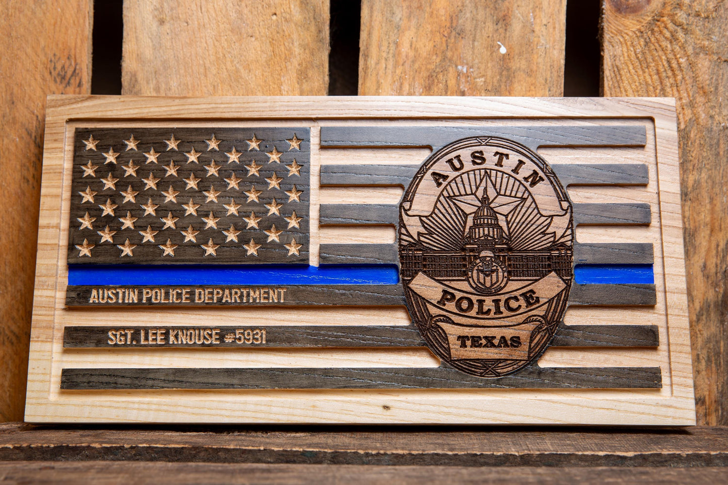 Personalized Police Retirement Gift, Custom Thin Blue Line Flag, Unique Handmade Gift