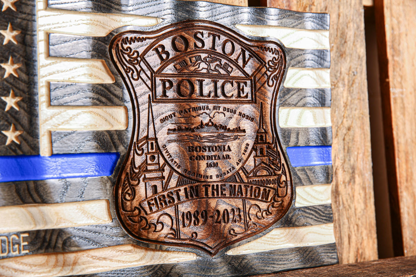 Ultimate Police Officer Gift | Wavy Thin Blue Line Flag | Custom Badge | Police Academy Graduation | Unique Handmade Gift