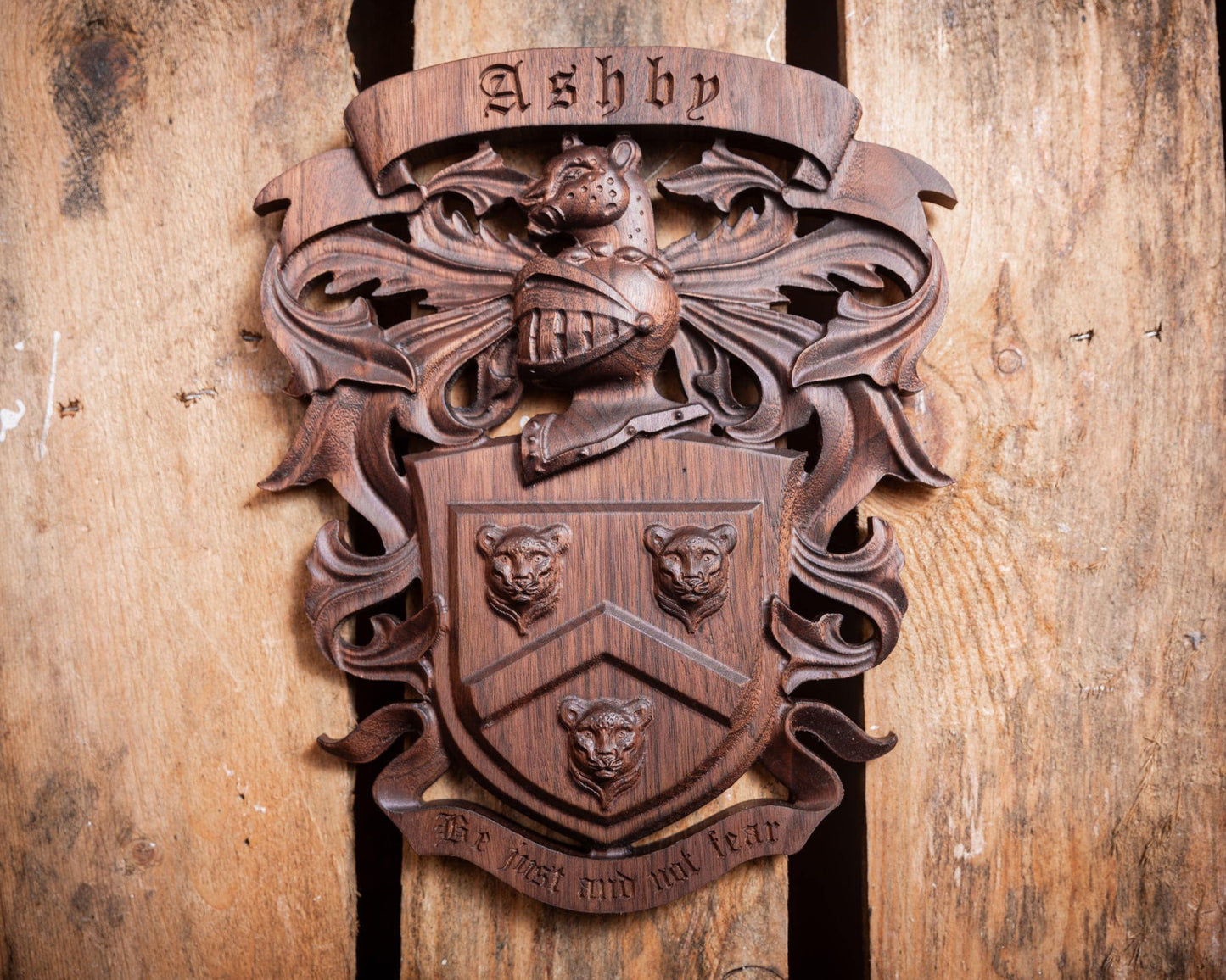 Custom Family Crest - Coat of Arms Wood Carving - Unique Handmade Gift