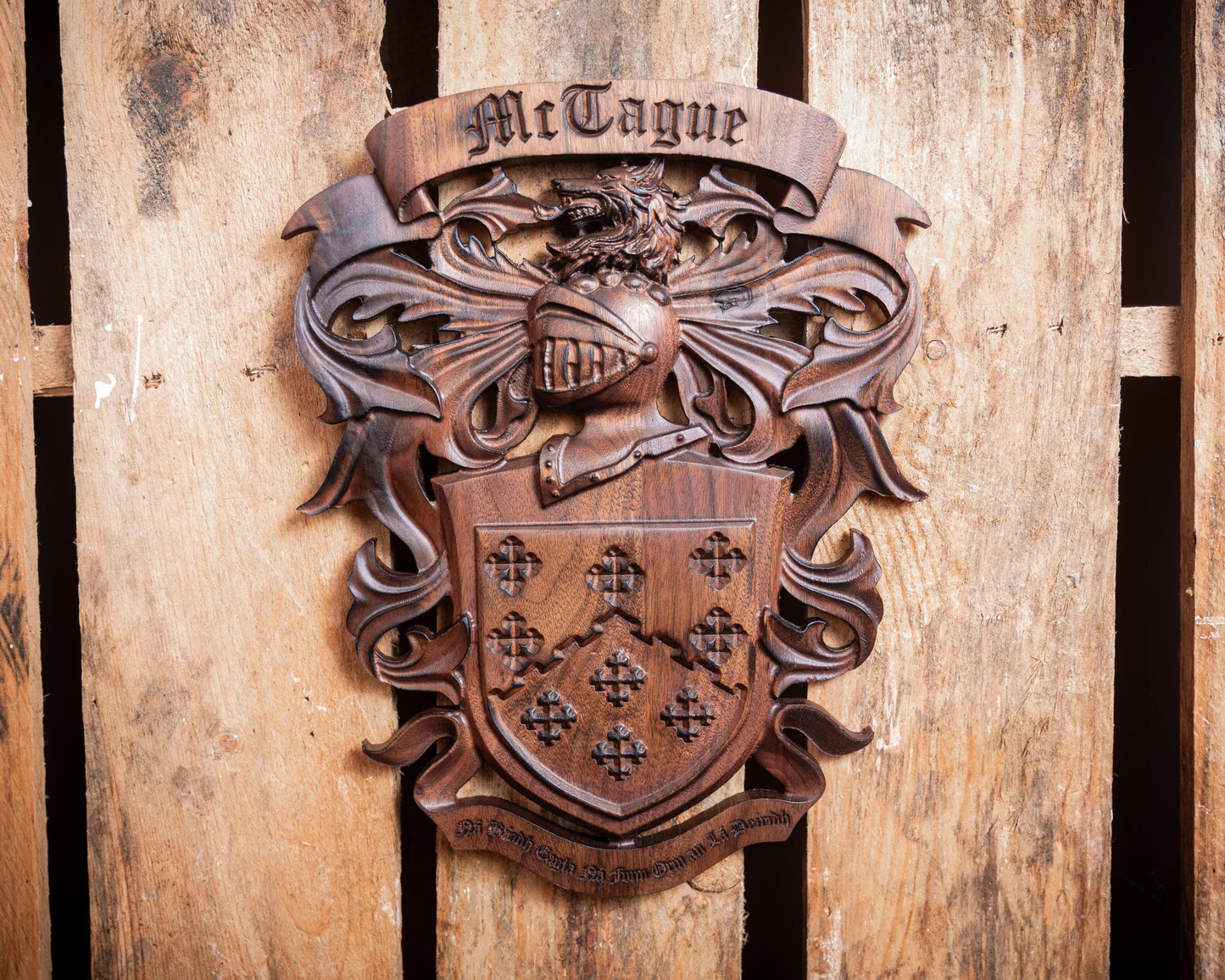 Custom Family Crest - Coat of Arms Wood Carving - Unique Handmade Gift