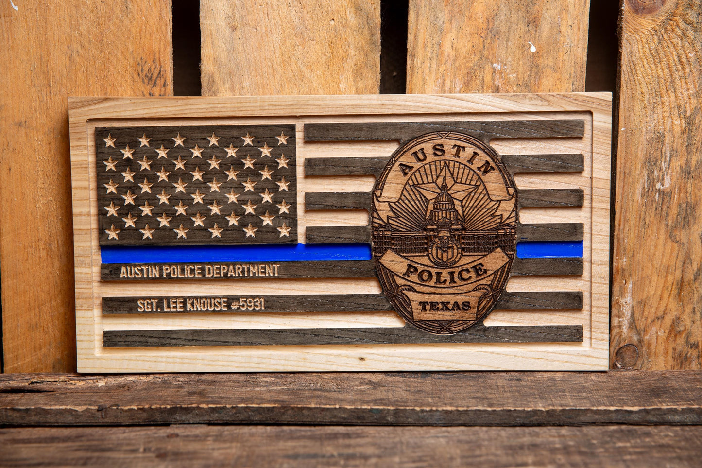 Personalized Police Retirement Gift, Custom Thin Blue Line Flag, Unique Handmade Gift