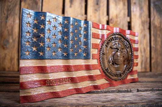 Personalized Military Wavy Flag, Retirement Gift, Graduation Present, Wood Plaque, Handmade Gift