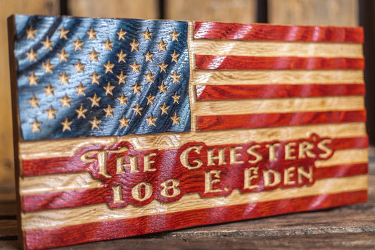 Rustic Wavy Wood American Flag | Street Address Sign | Name Plaque | Established Date | Patriotic Decor | Wall Decor, Unique Handmade Gift