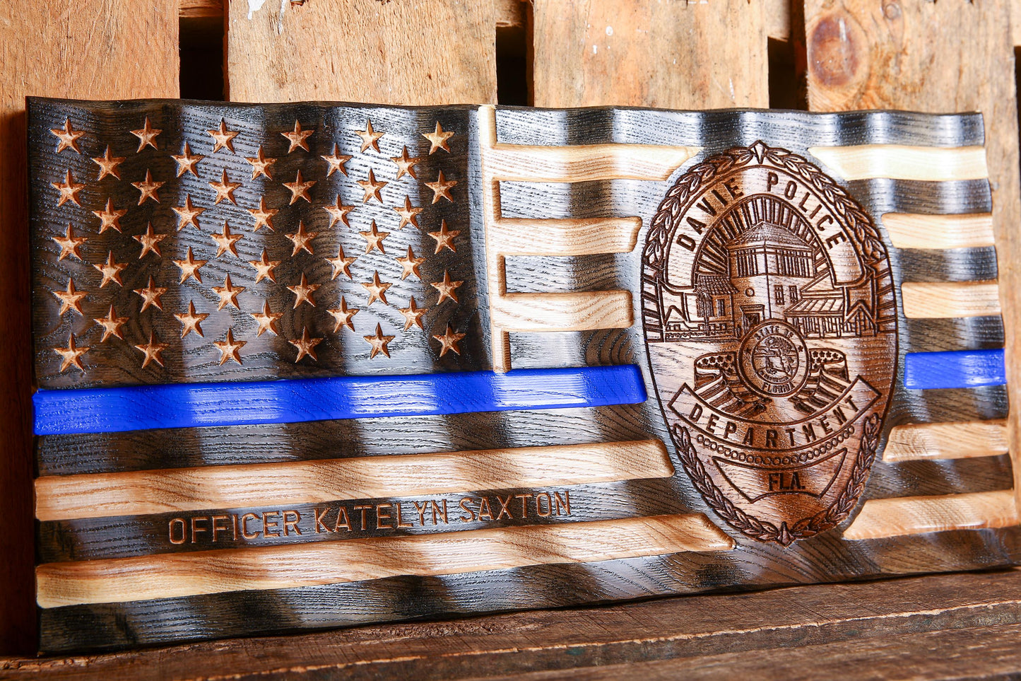 Ultimate Police Officer Gift | Wavy Thin Blue Line Flag | Custom Badge | Police Academy Graduation | Unique Handmade Gift