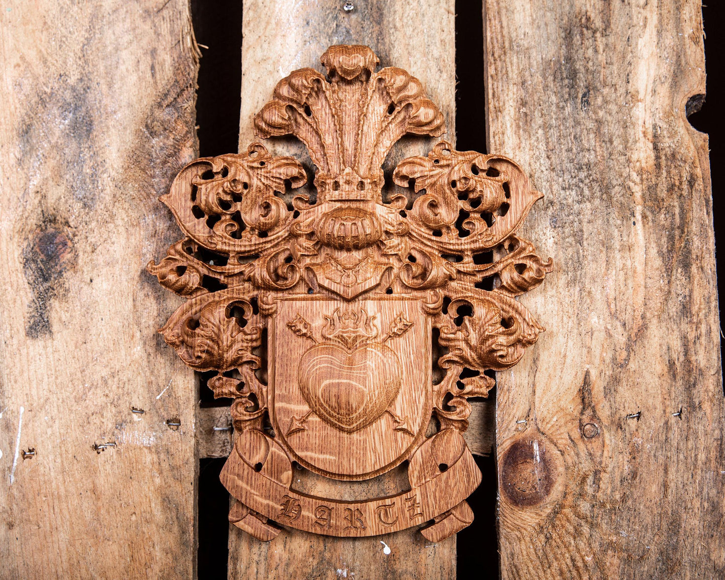 Custom Carved Coat of Arms - Fathers Day Gift, Unique Wedding Gift, Hardwood Family Crests in Walnut, Cherry, Oak, Personalized Heraldic Art