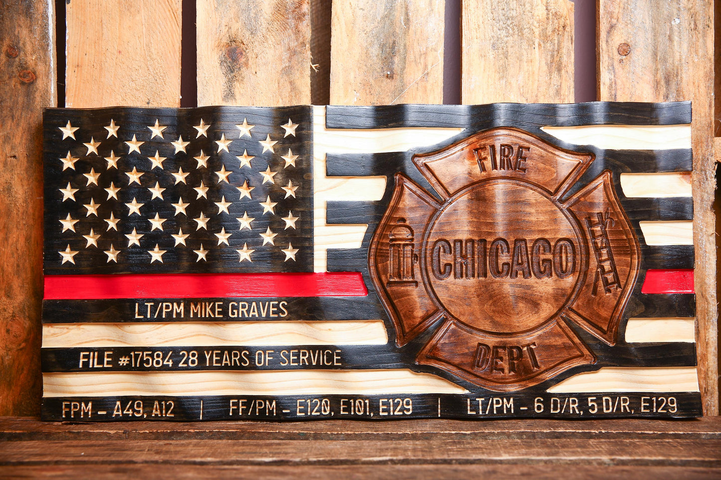 Personalized Firefighter Gift - Large Thin Red Line Flag with Custom Emblem - Unique Handmade Gift