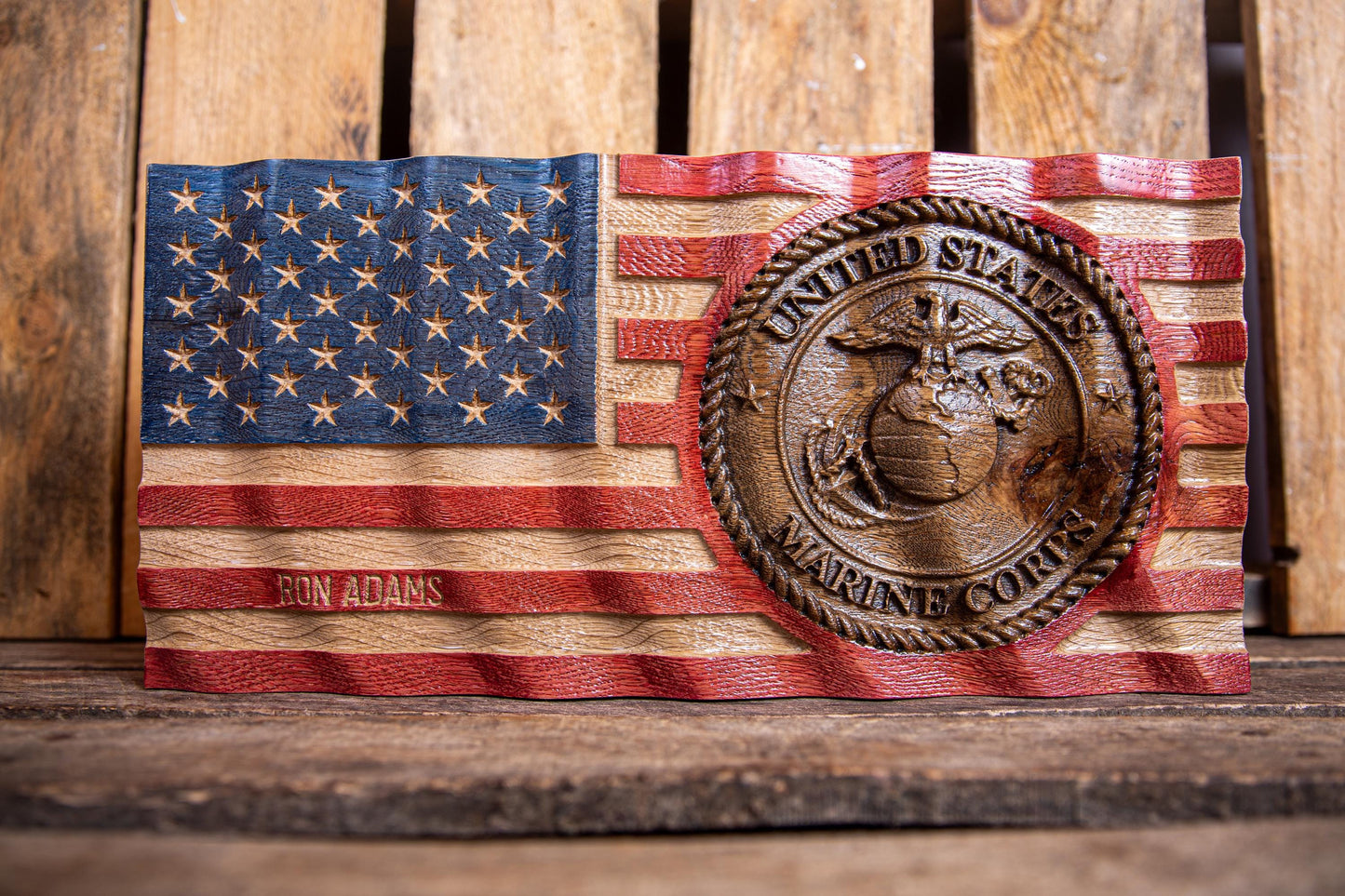 Personalized Military Wavy Flag, Retirement Gift, Graduation Present, Wood Plaque, Handmade Gift