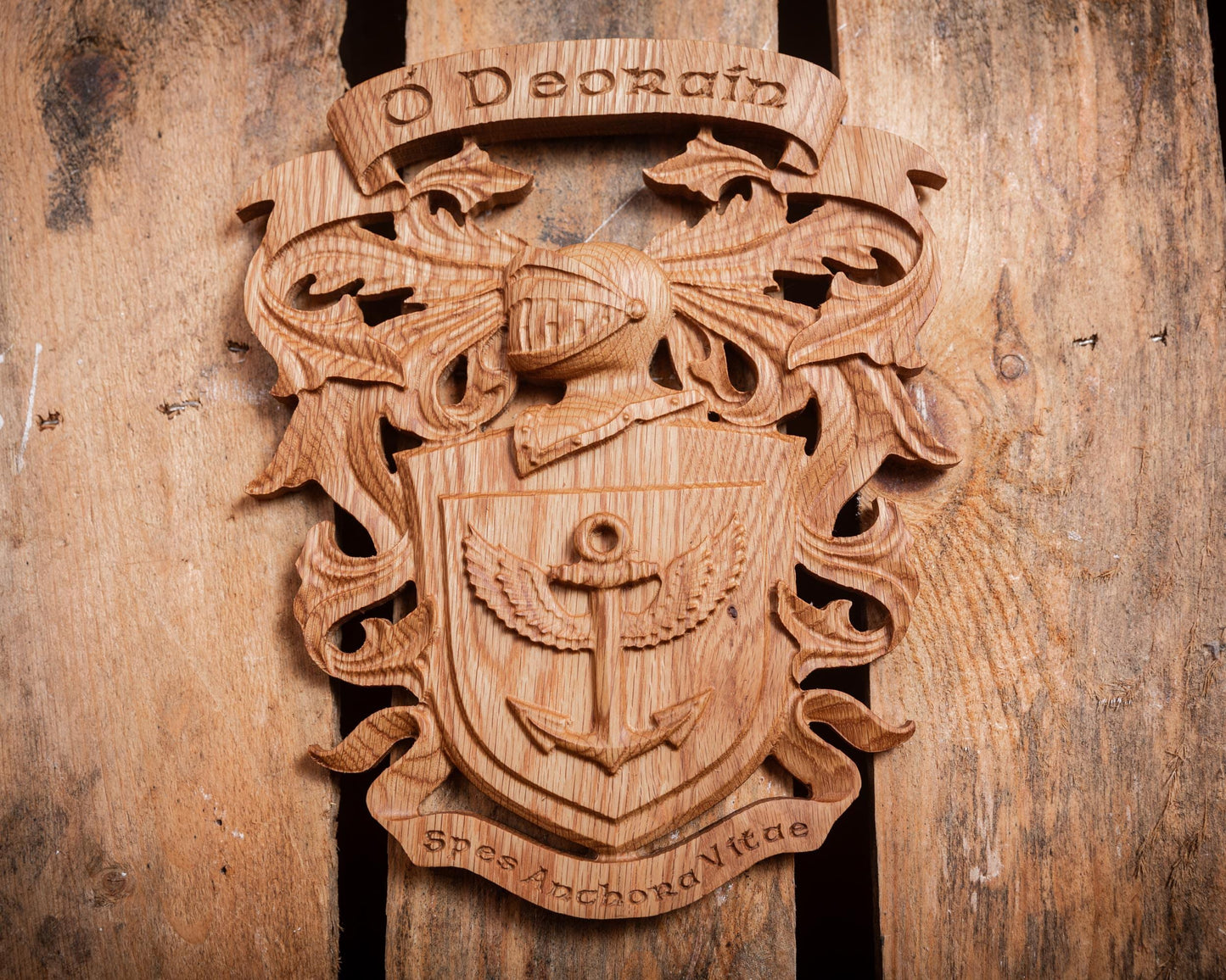 Custom Family Crest - Coat of Arms Wood Carving - Unique Handmade Gift