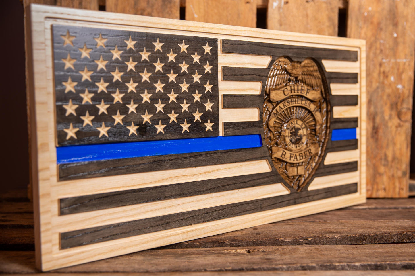Unique Police Retirement Gift, Custom Thin Blue Line Flag with Personalized 3D Badge, Unique Handmade Gift