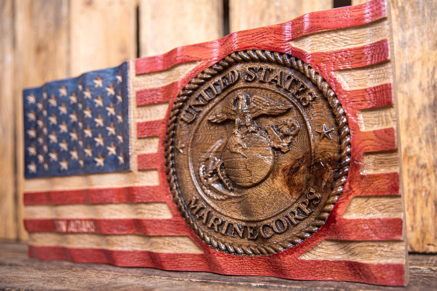Personalized Military Wavy Flag, Retirement Gift, Graduation Present, Wood Plaque, Handmade Gift