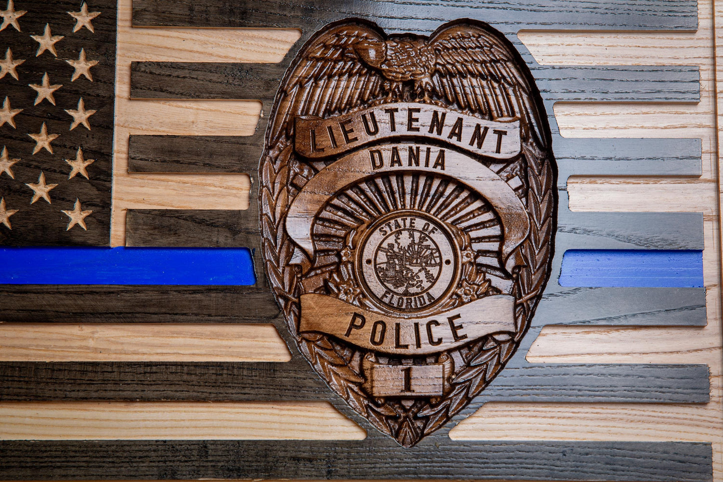 Unique Police Retirement Gift, Custom Thin Blue Line Flag with Personalized 3D Badge, Unique Handmade Gift