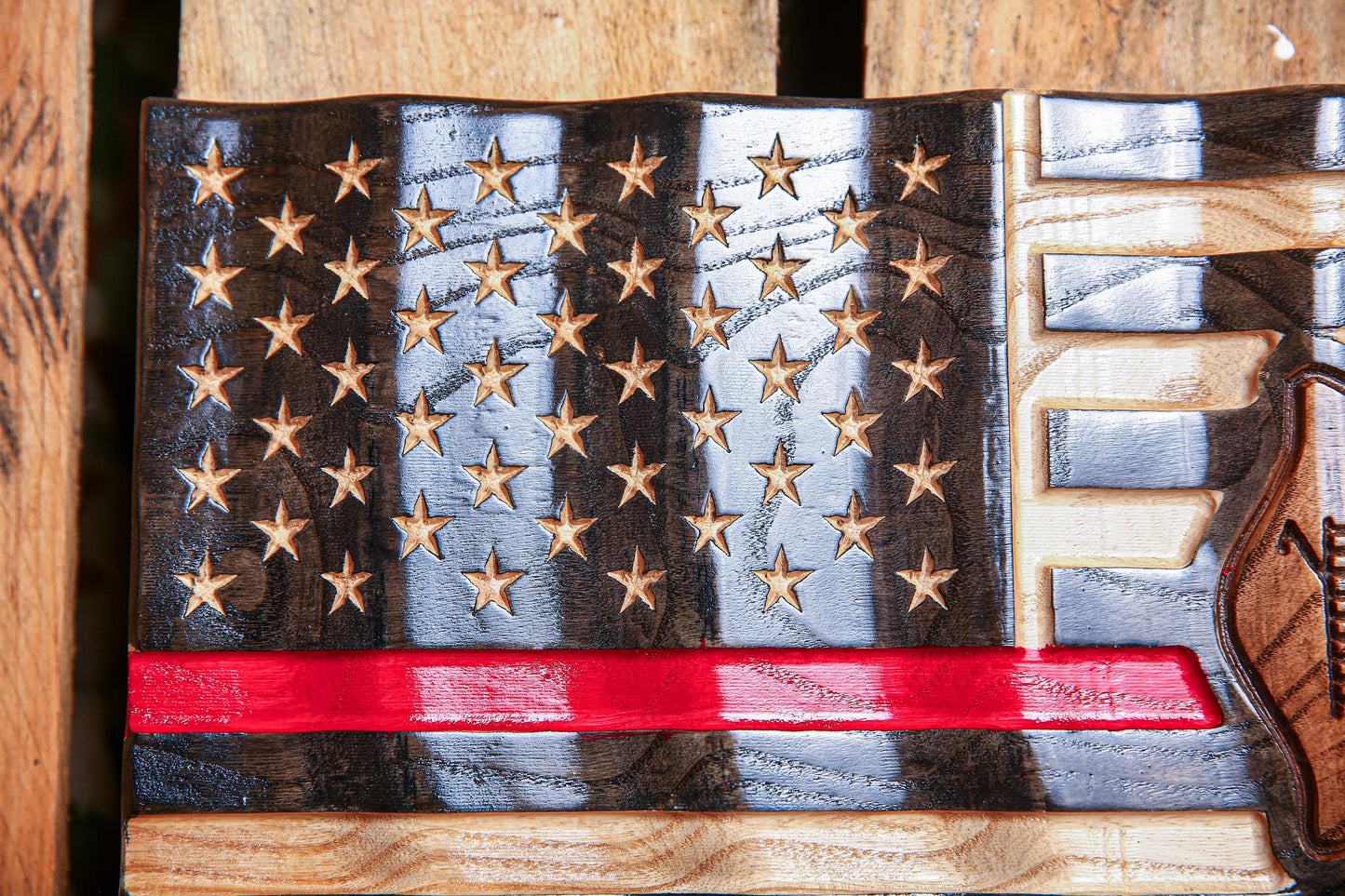 Personalized FDNY Firefighter Gift Thin Red Line Flag with Department Emblem - Unique Handmade Gift For Firefighter's
