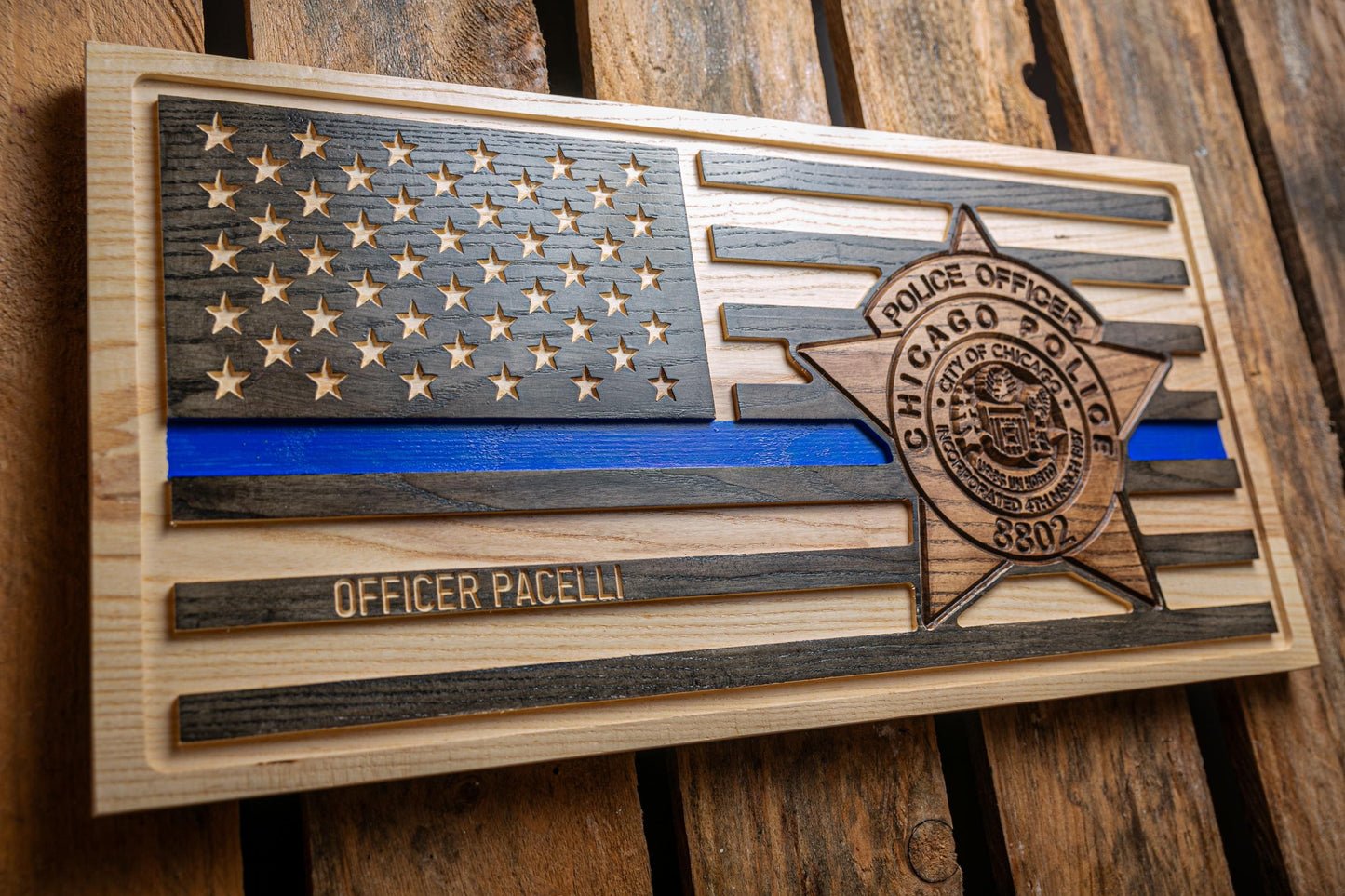 Personalized Police Retirement Gift, Custom Thin Blue Line Flag, Unique Handmade Gift