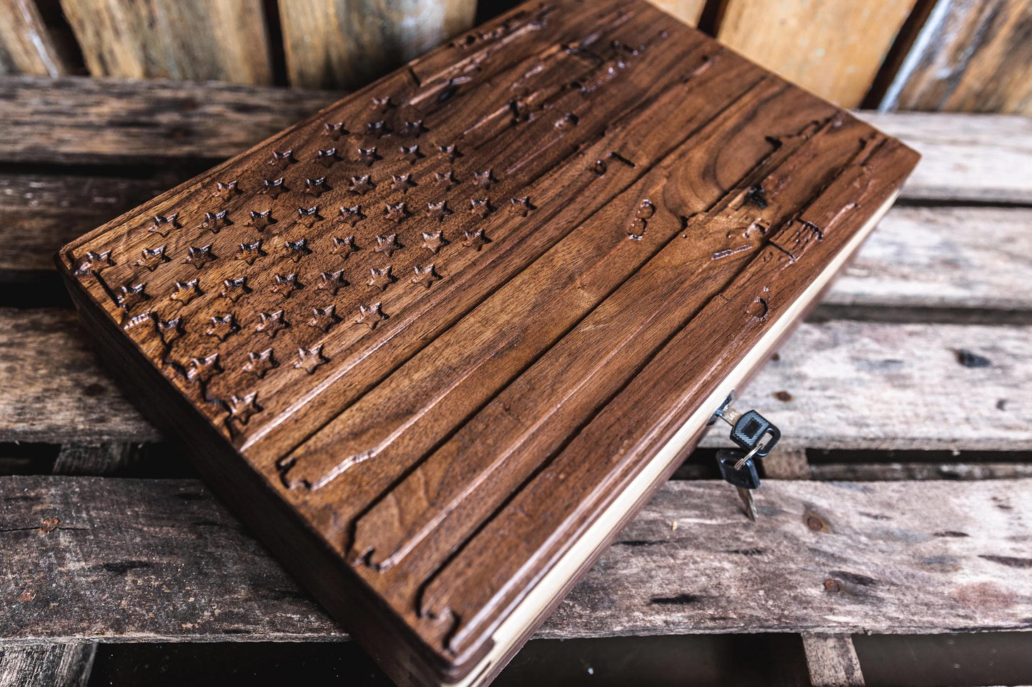 Unique Handmade Walnut Gun Case with 3D Relief Carved Lid