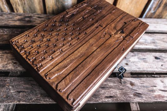 Unique Handmade Walnut Gun Case with 3D Relief Carved Lid
